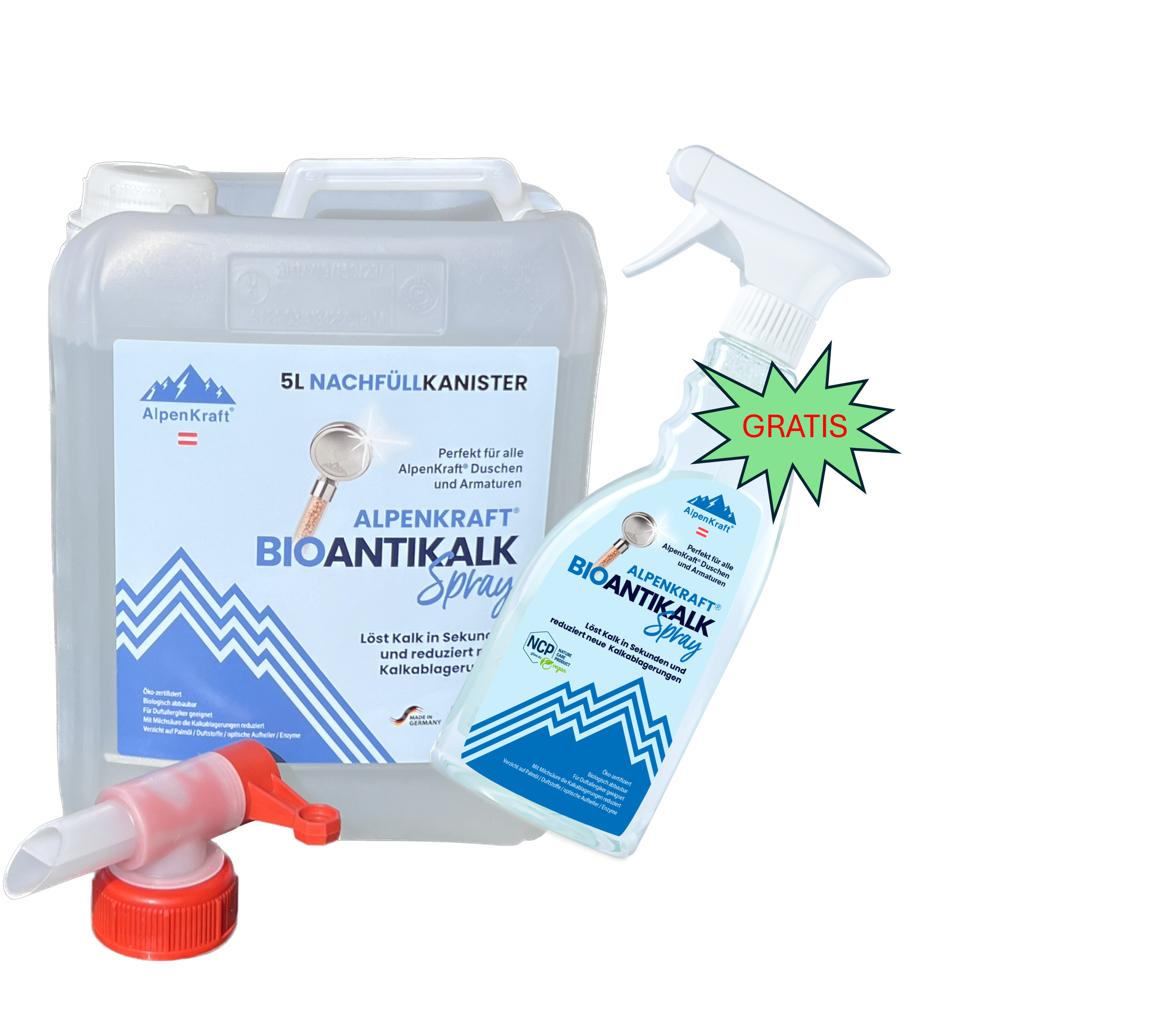 AlpenKraft® BIO Antikalk Spray 5L Navulkanister PLUS 1x 500ml GRATIS